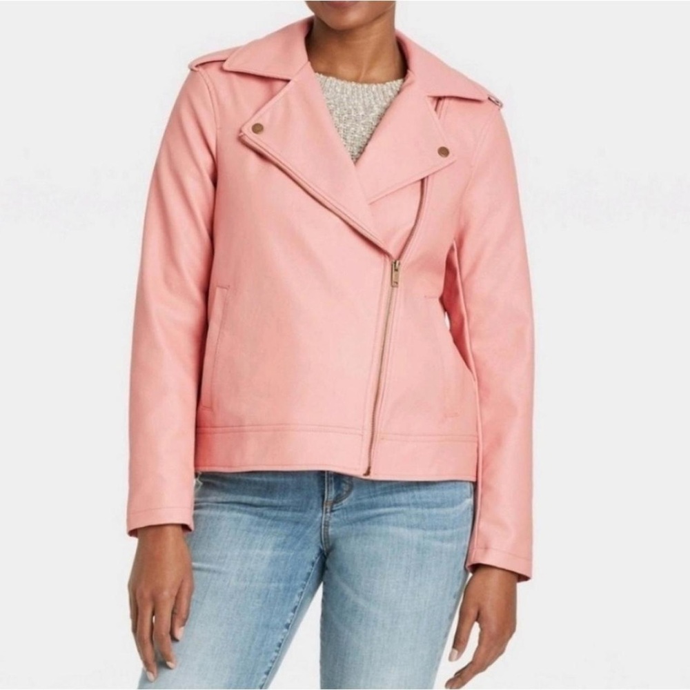 Universal Thread Women's Zipper Faux Leather Moto Jacket - Pink, XXL